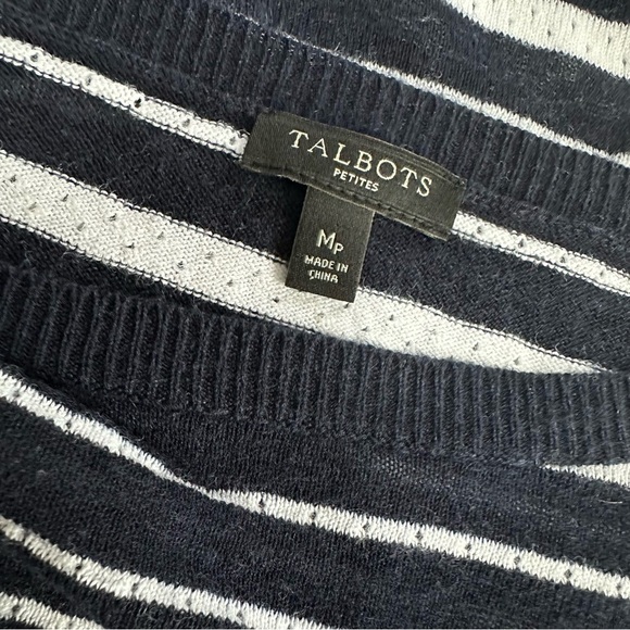 Talbots Navy and White Striped Lightweight Summer Sweater Top, MP - Picture 7 of 9